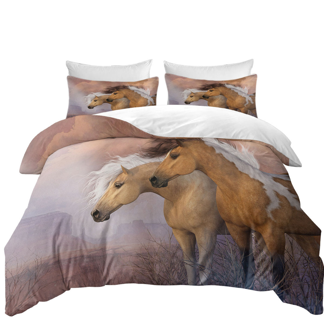 Sunset Gold Wild American Horses Comforter Cover