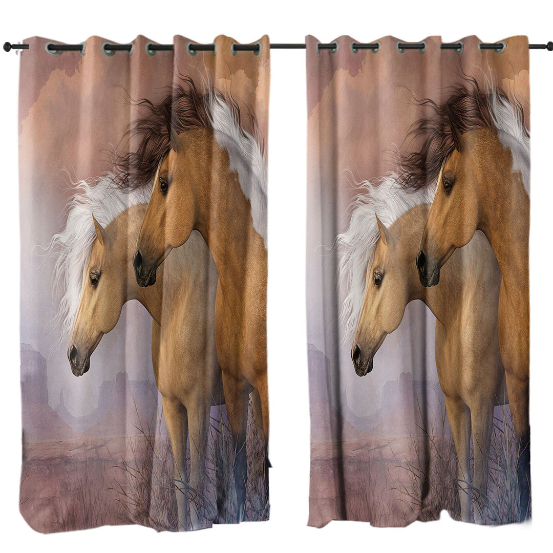 Sunset Gold Wild American Horses Curtains for Living Room