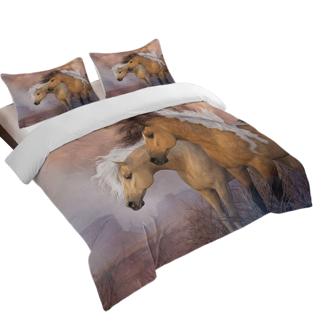 Sunset Gold Wild American Horses Duvet Cover