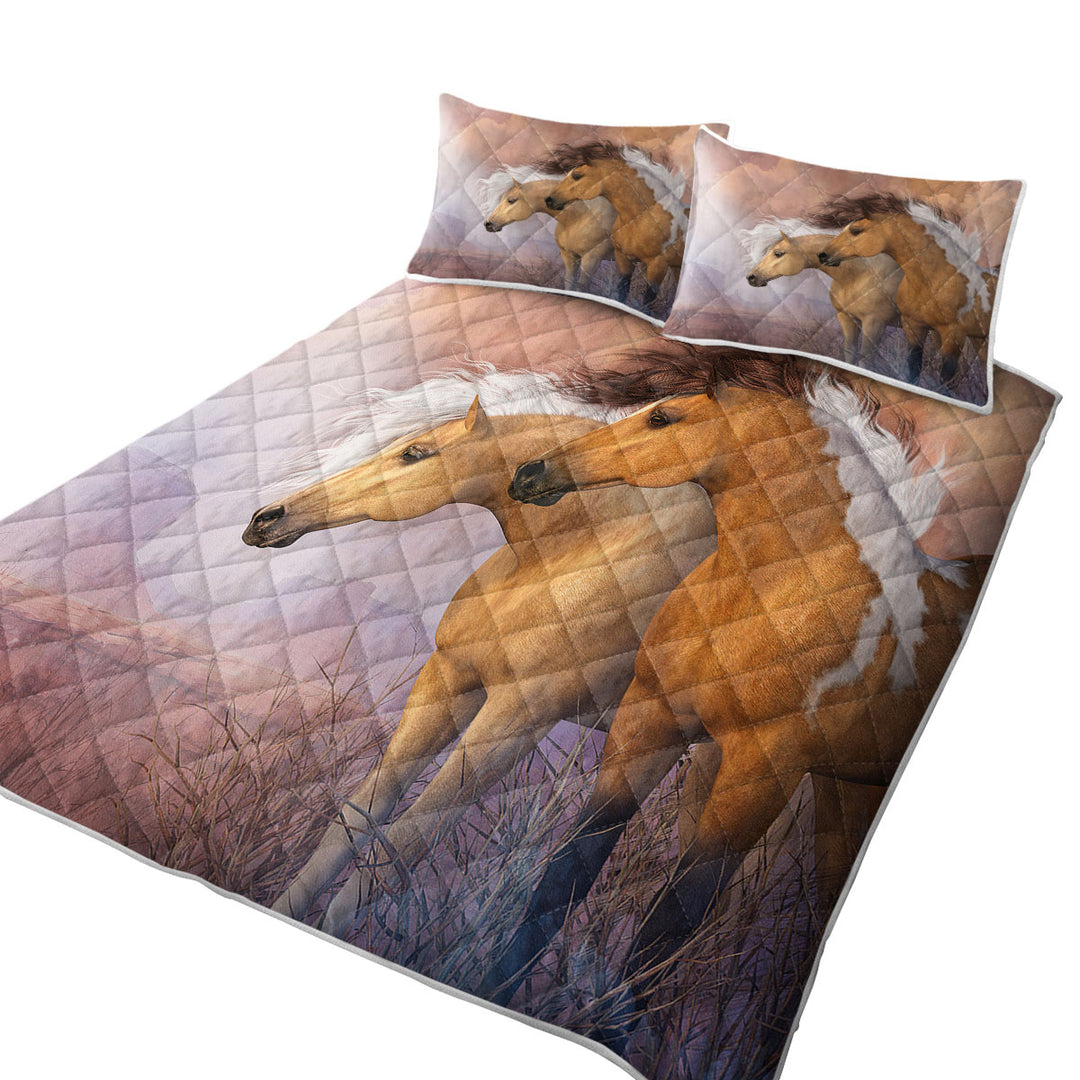 Sunset Gold Wild American Horses Twin Quilt