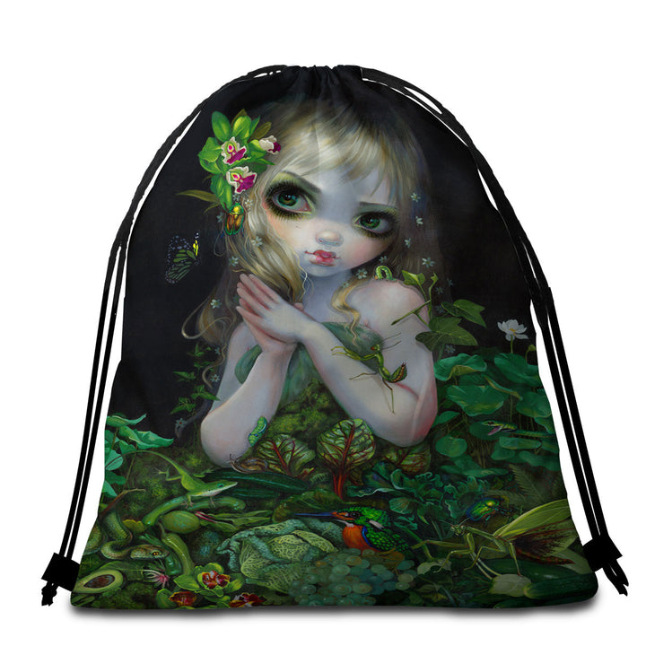 Surrealism Art Prints Green Goddess Girl Beach Towel Bags