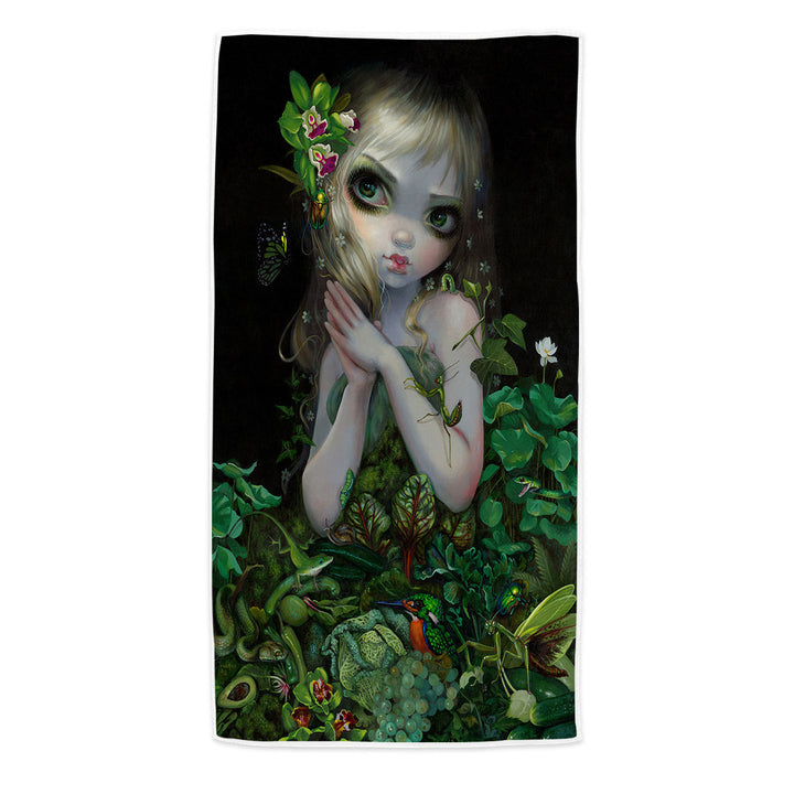 Surrealism Art Prints Green Goddess Girl Beach Towel