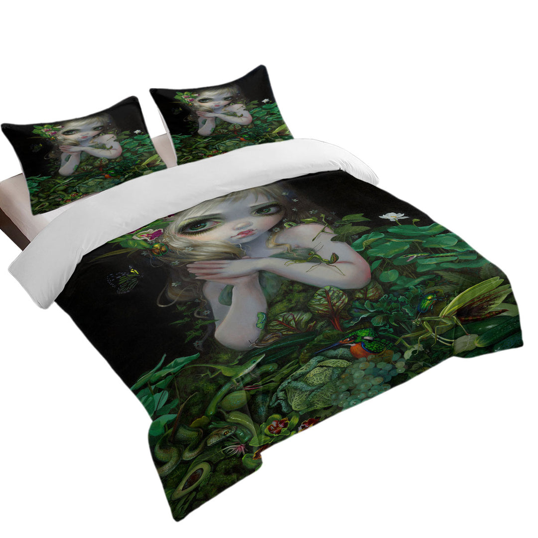 Surrealism Art Prints Green Goddess Girl Coverlet