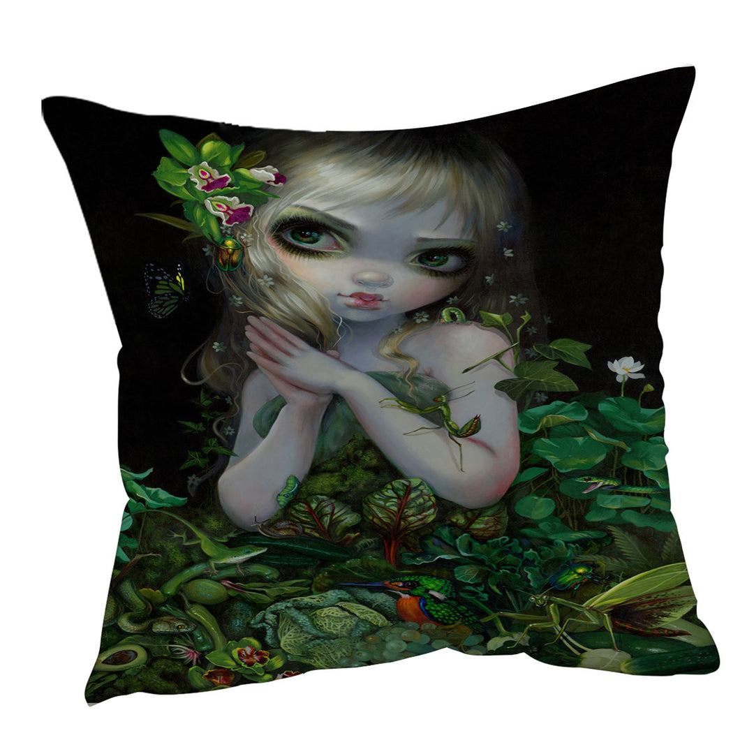 Surrealism Art Prints Green Goddess Girl Cushion Cover