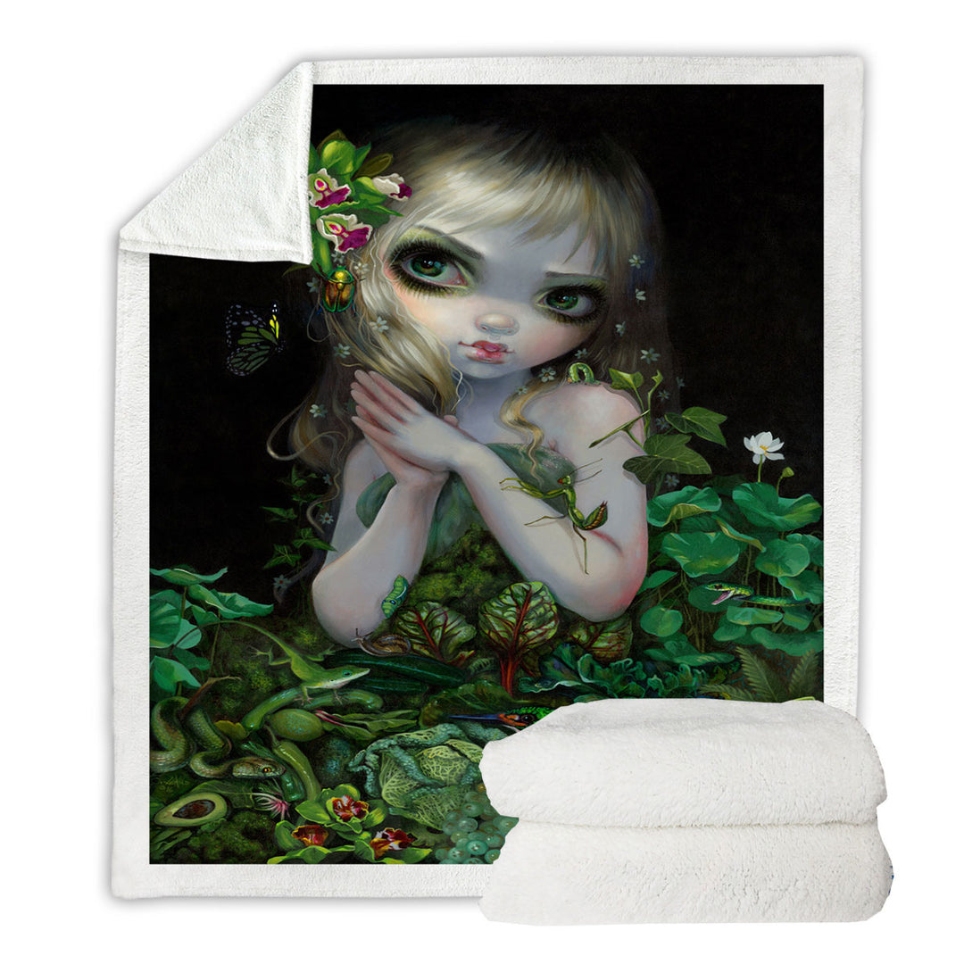 Surrealism Art Prints Green Goddess Girl Sherpa Blanket