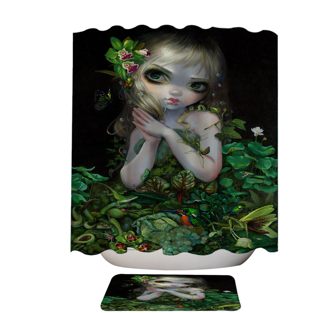 Surrealism Art Prints Green Goddess Girl Shower Curtain