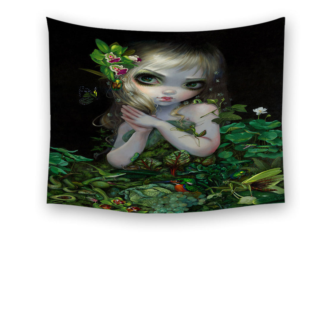 Surrealism Art Prints Green Goddess Girl Tapestry