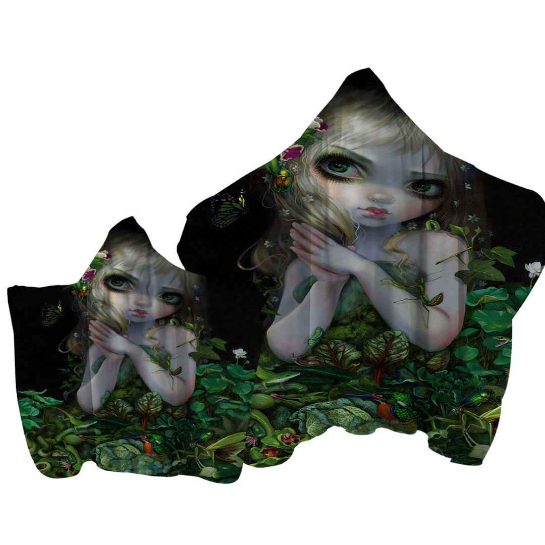 Surrealism Art Prints Green Goddess Girl Towel with Hood