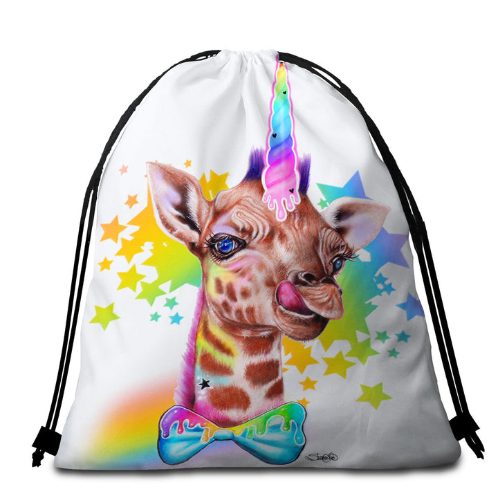 Sweet Funny Animal Girafficorn Giraffe Beach Towel Bags