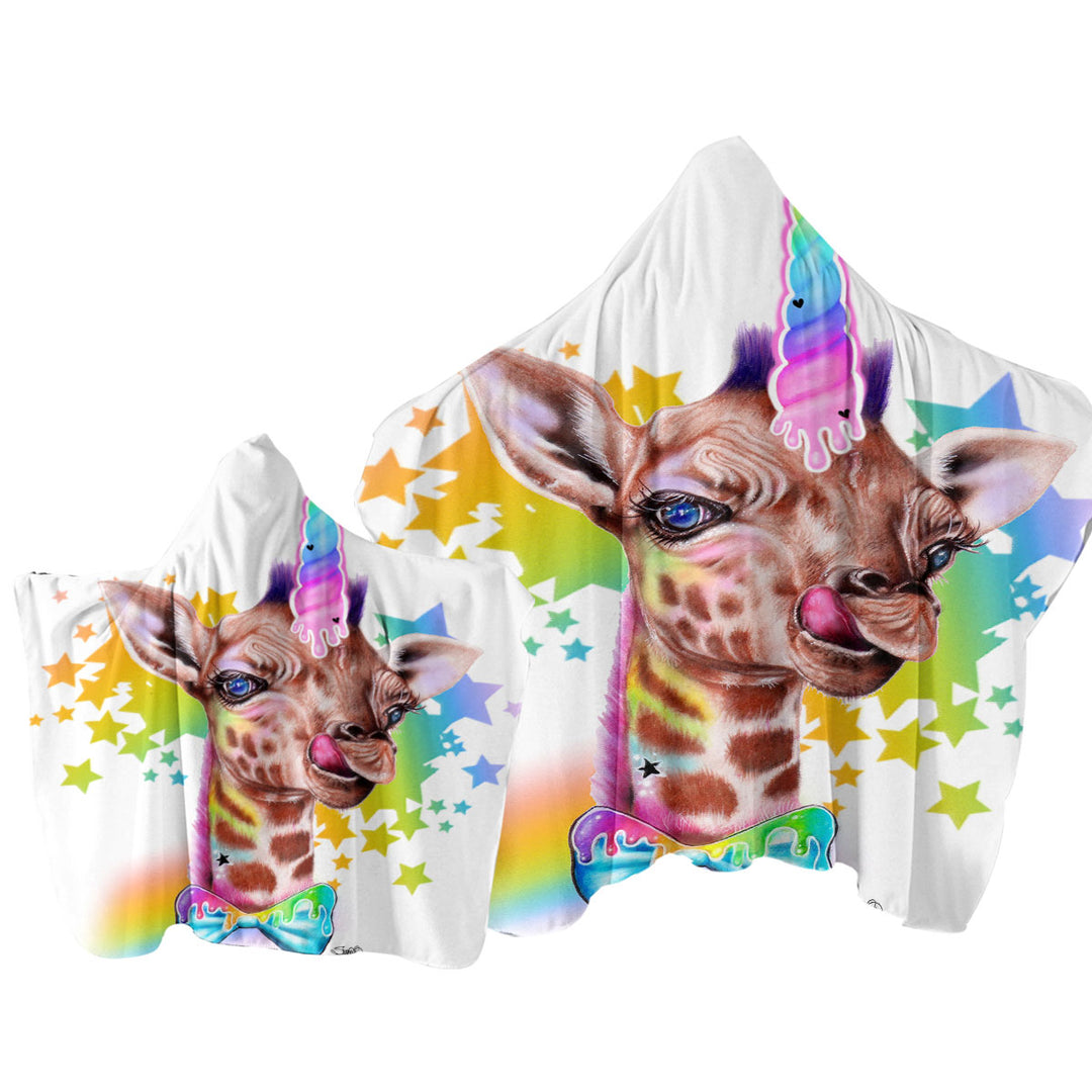 Sweet Funny Animal Girafficorn Giraffe Hooded Beach Towel Kids