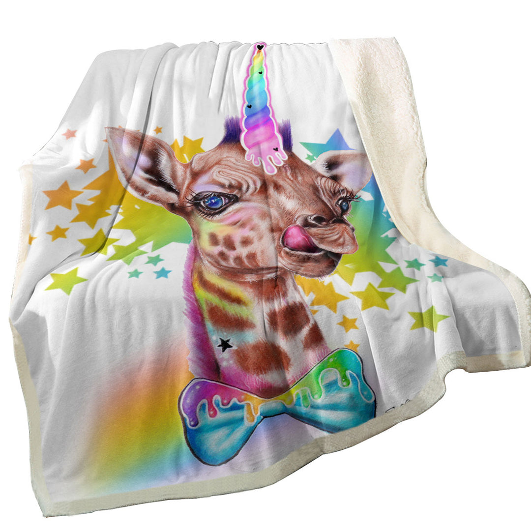 Sweet Funny Animal Girafficorn Giraffe Sherpa Blanket