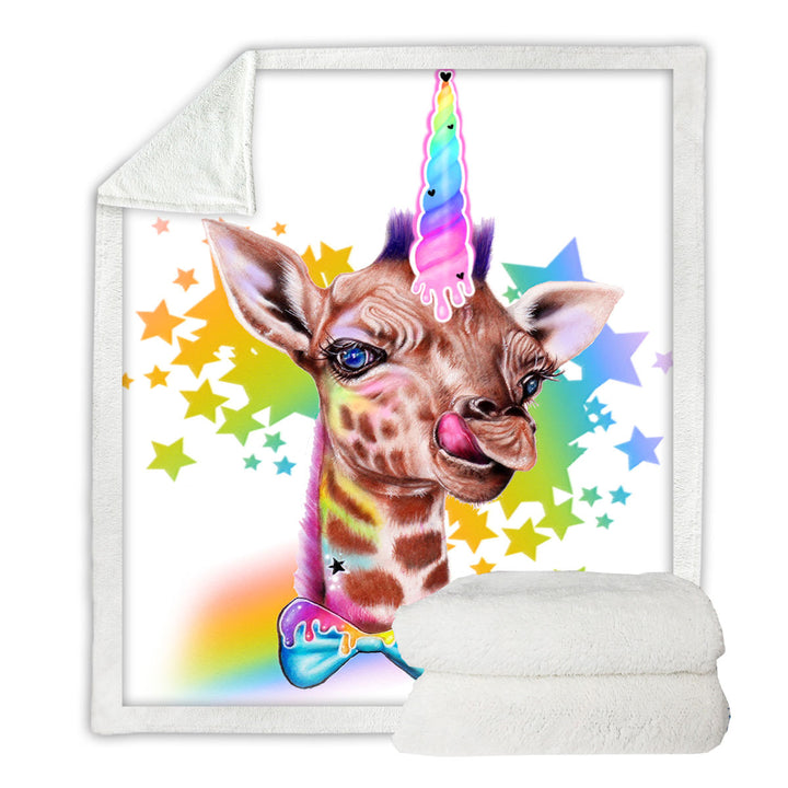 Sweet Funny Animal Girafficorn Giraffe Throw Blanket