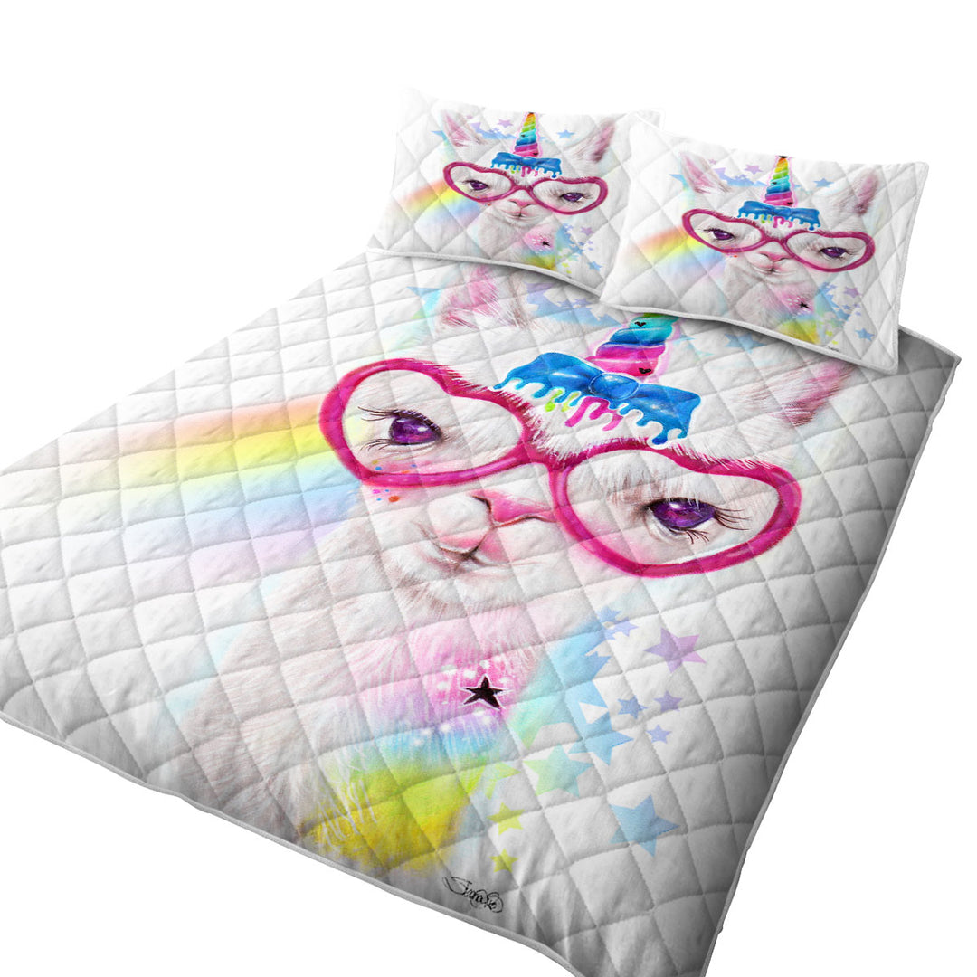 Sweet Funny Animal Llamacorn Llama California King Quilt Sets