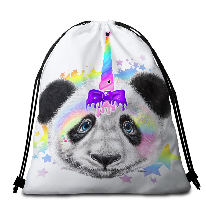 Sweet Funny Animal Pandacorn Panda Beach Towels and Bags Set