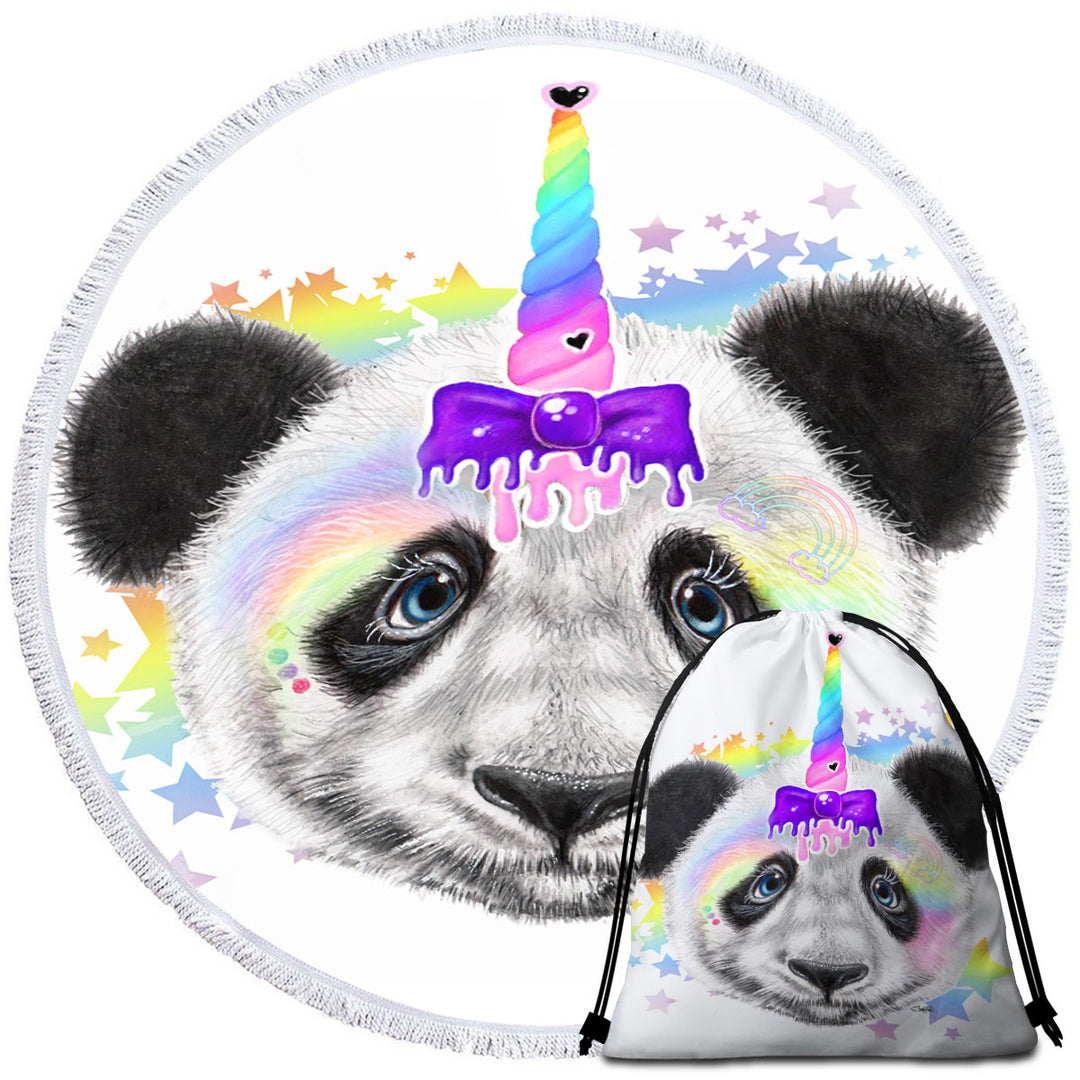 Sweet Funny Animal Pandacorn Panda Round Beach Towel