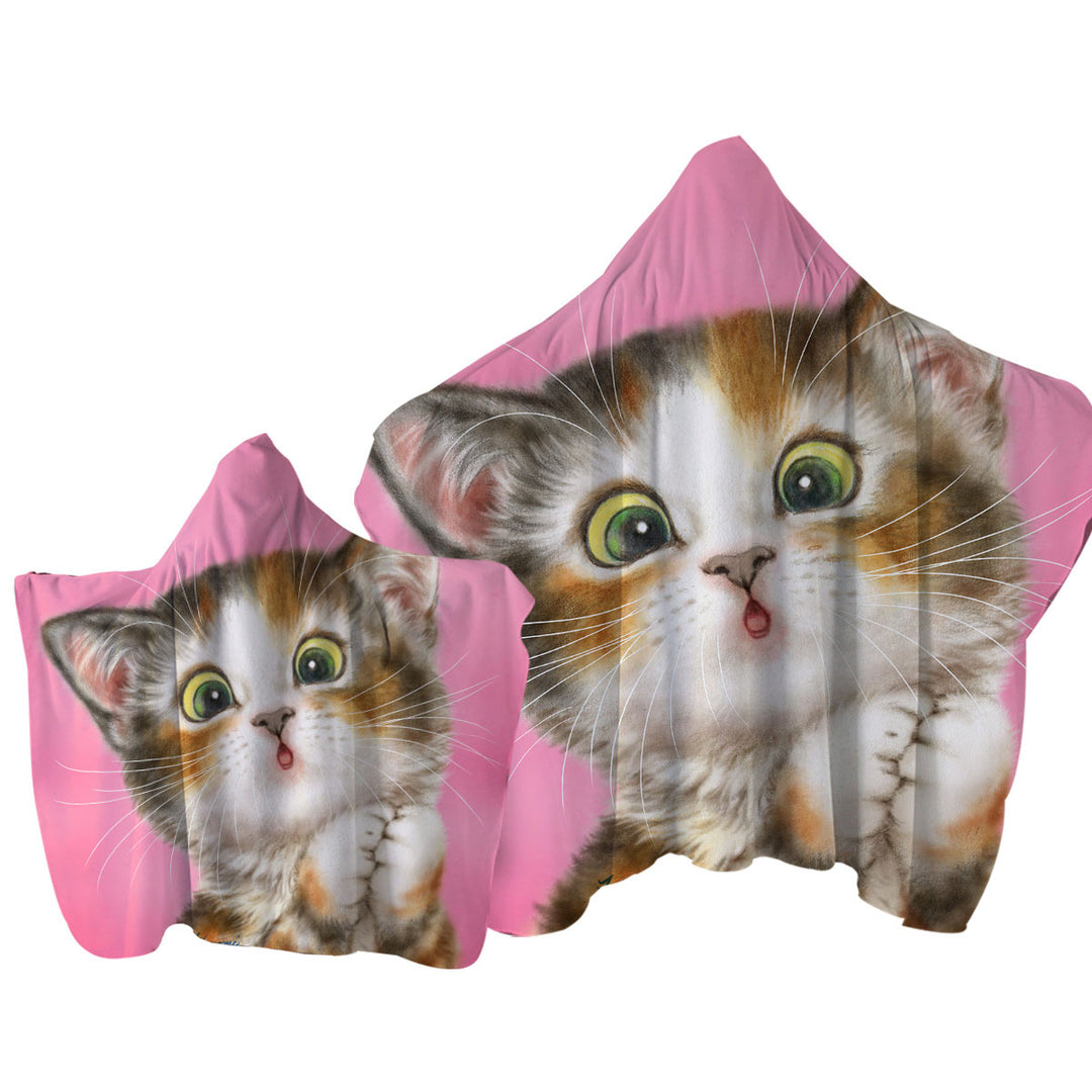 Sweet Kitten over Pink Painted Cats Designs Towel with Hood