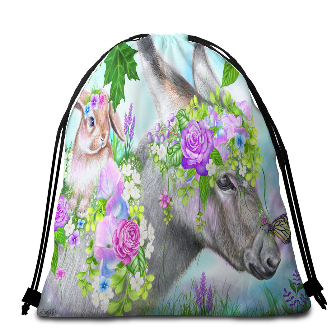 Sweet Pea Spring Bunny and Donkey Beach Towels and Bags Set