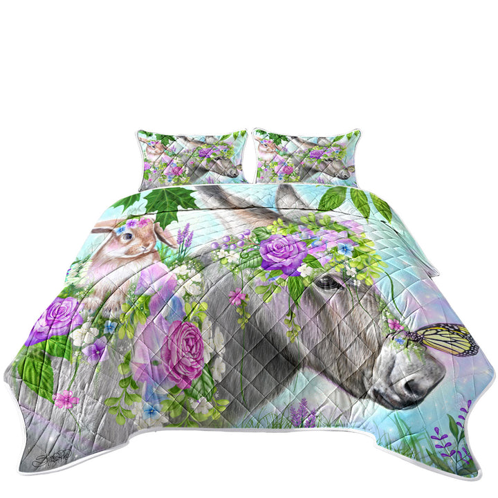 Sweet Pea Spring Bunny and Donkey King Size Quilt Sets