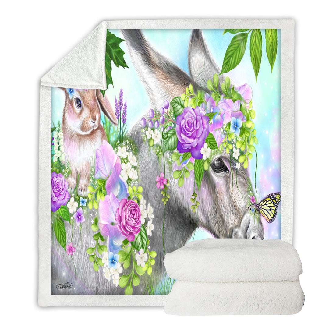 Sweet Pea Spring Bunny and Donkey Sherpa Blanket