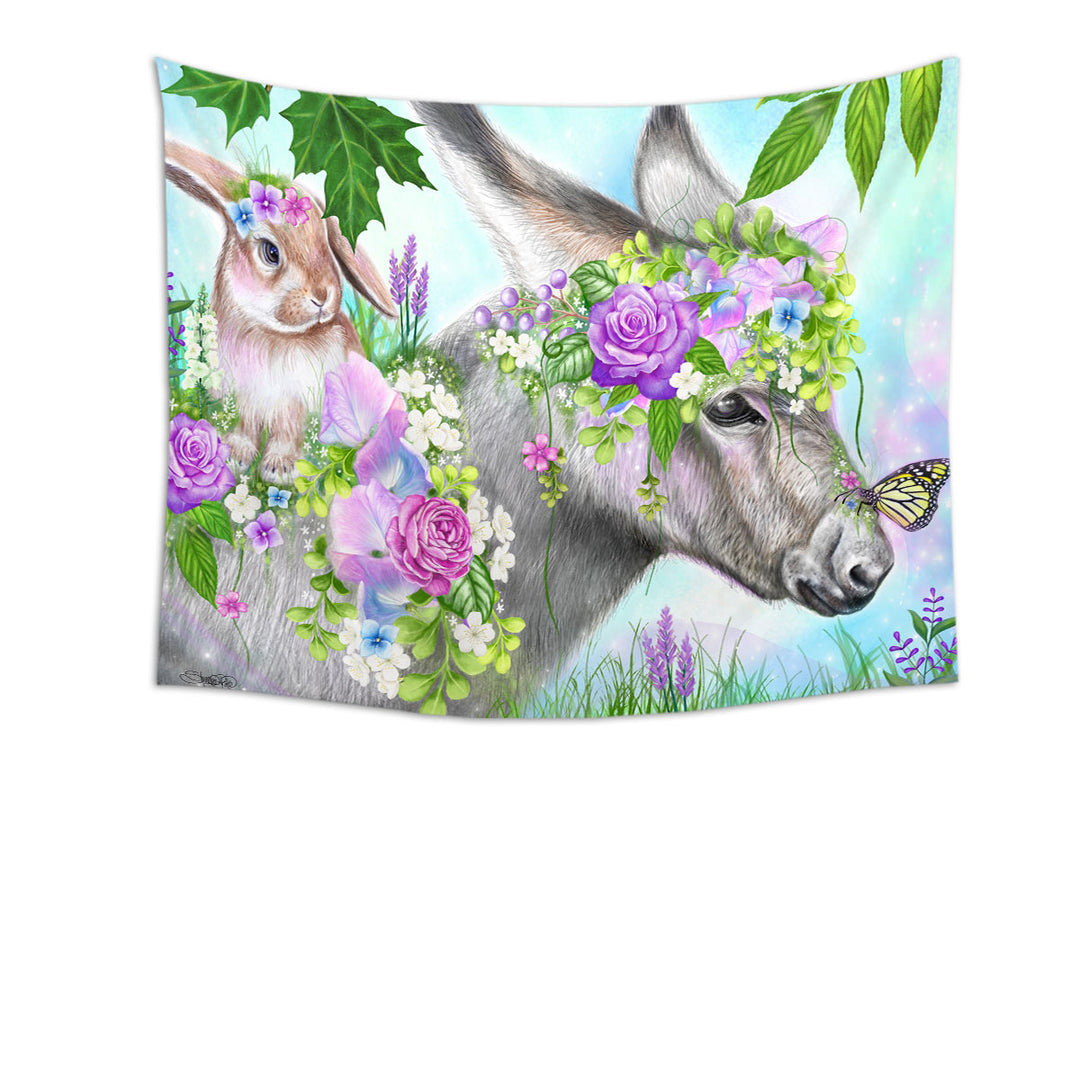 Sweet Pea Spring Bunny and Donkey Tapestry Wall Decor