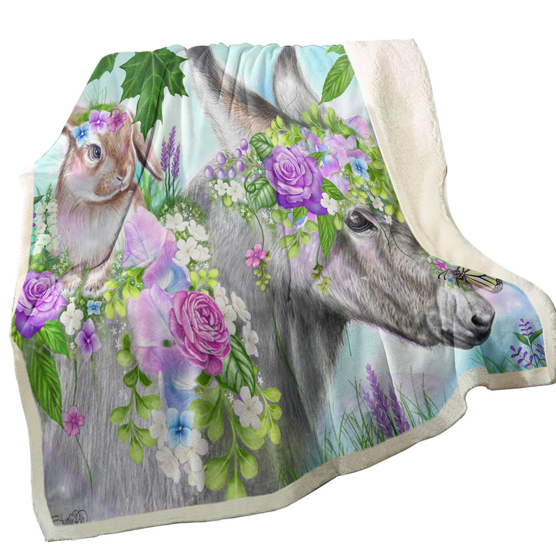 Sweet Pea Spring Bunny and Donkey Throw Blanket