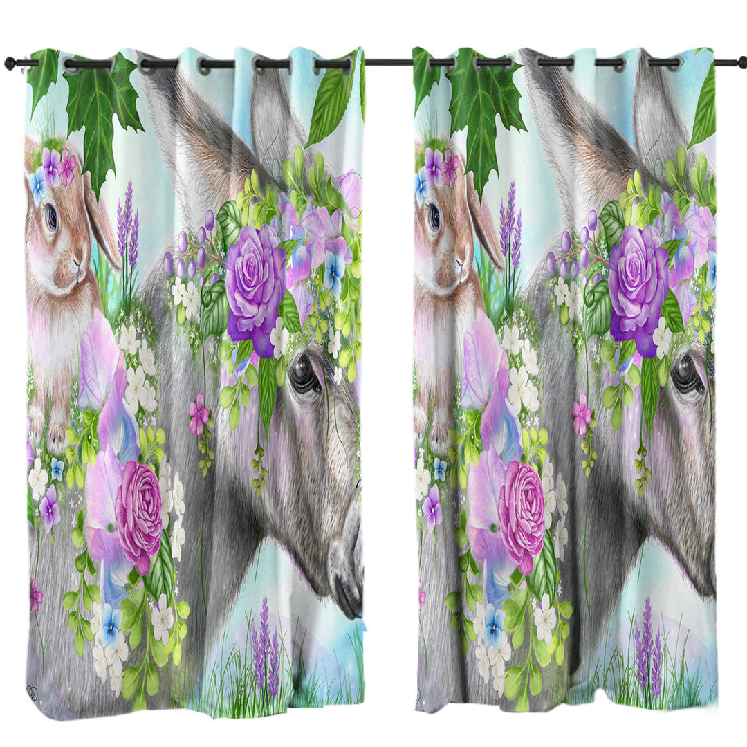 Sweet Pea Spring Bunny and Donkey Window Curtains