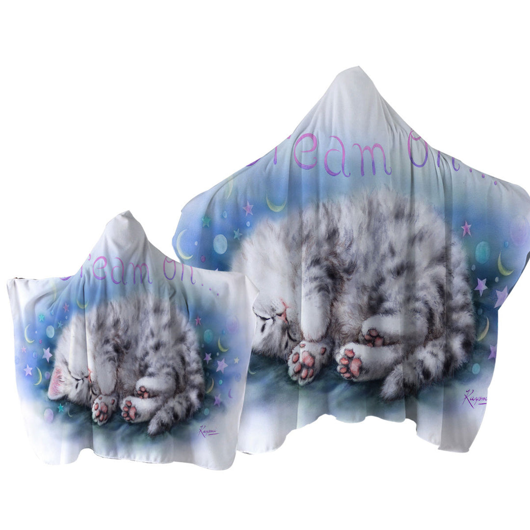 Sweet Sleeping Grey Kitten Cat Art Towel with Hood