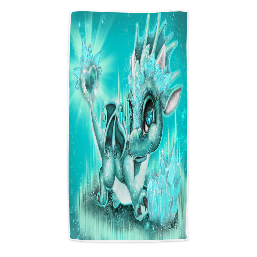 Swims Towel for Gift March Aquamarine Birthstone Lil Dragon