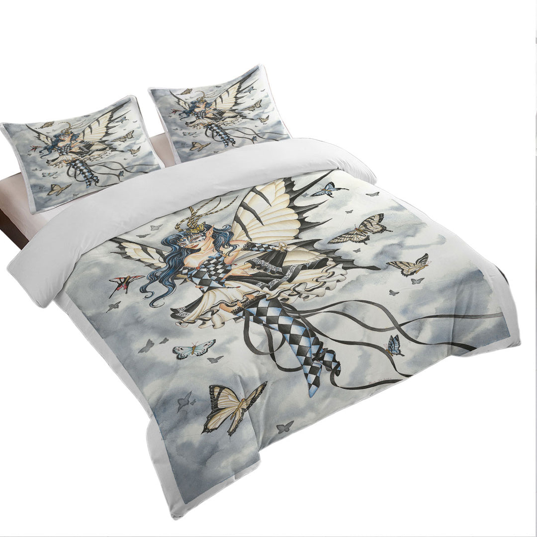 Symphony in Black and White Butterflies Fairy Coverlet