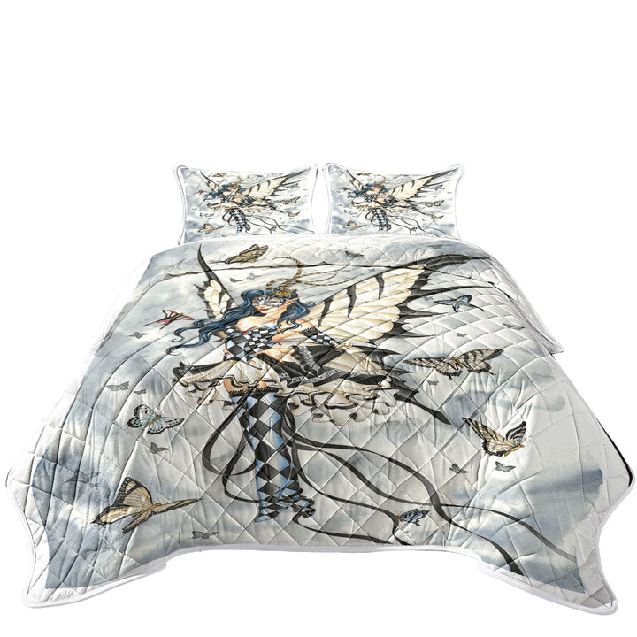 Symphony in Black and White Butterflies Fairy King Size Quilt Sets