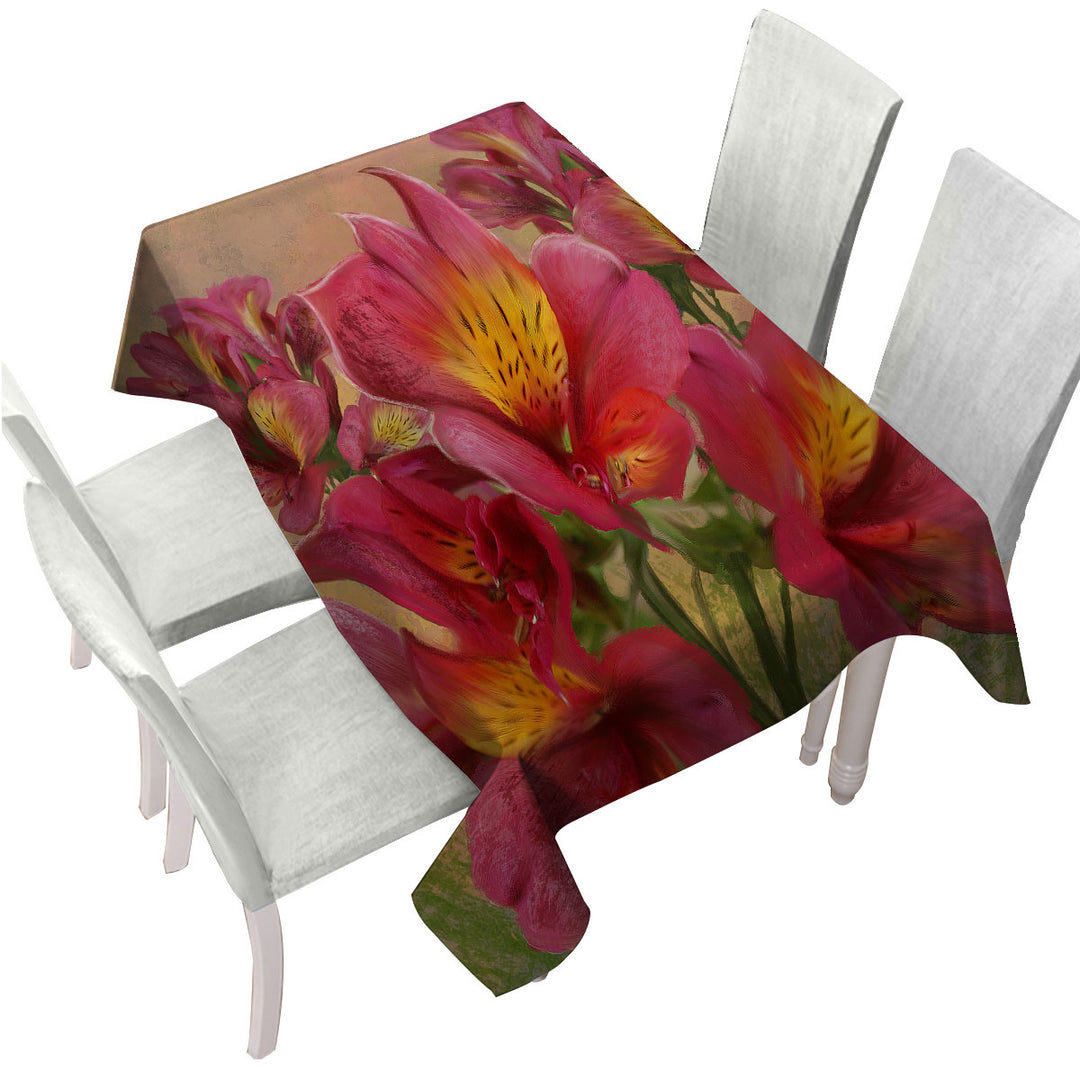 Table Cover with Art Painting Bright Orchids Flowers