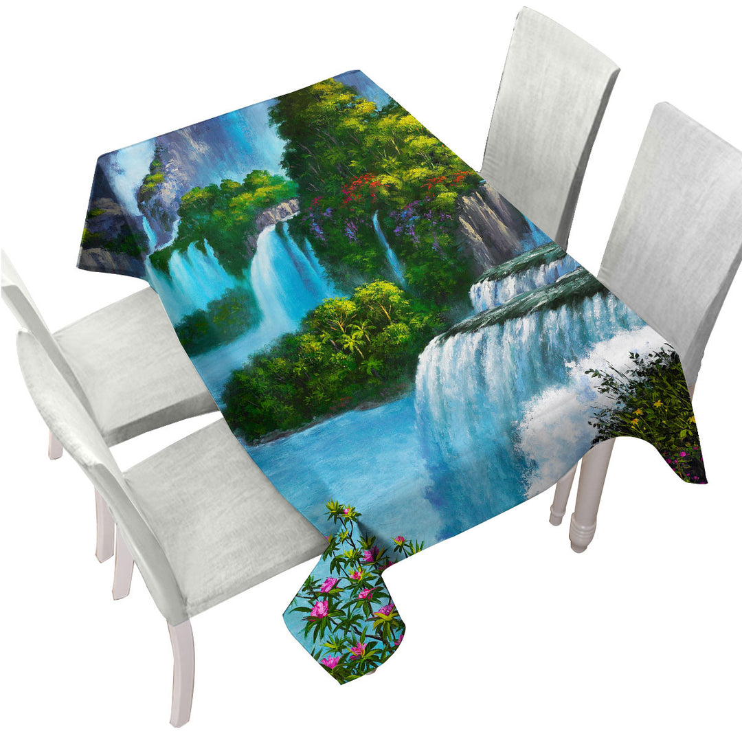 Table Cover with Art Painting of Nature Paradise Falls