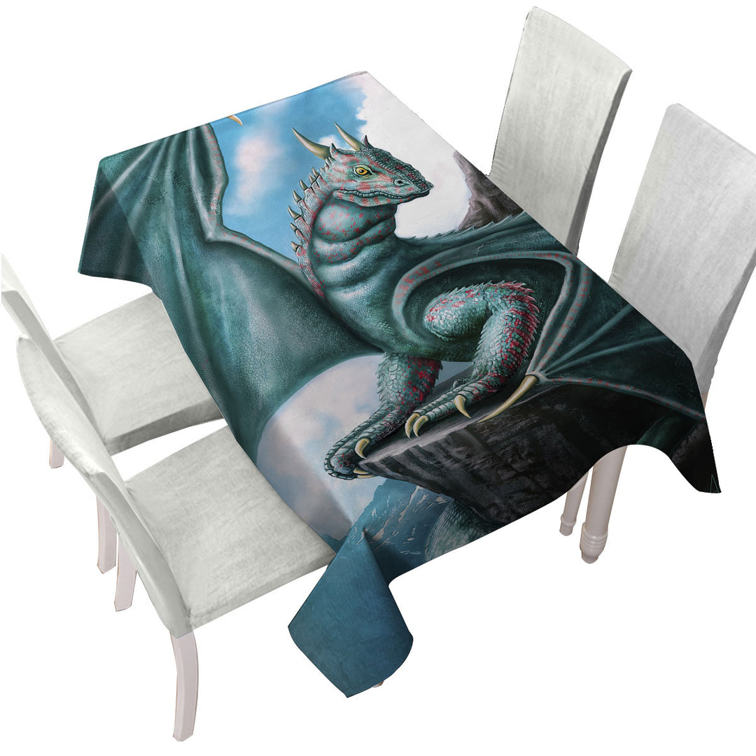 Table Cover with Blue Dragon Cliff Fantasy Art