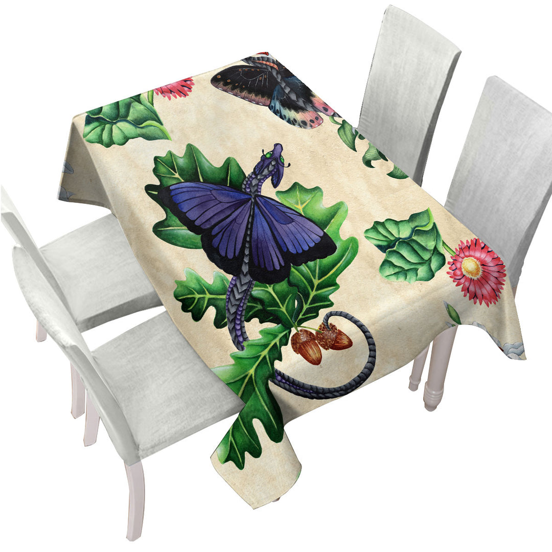 Table Cover with Butterflies Dragons and Flowers