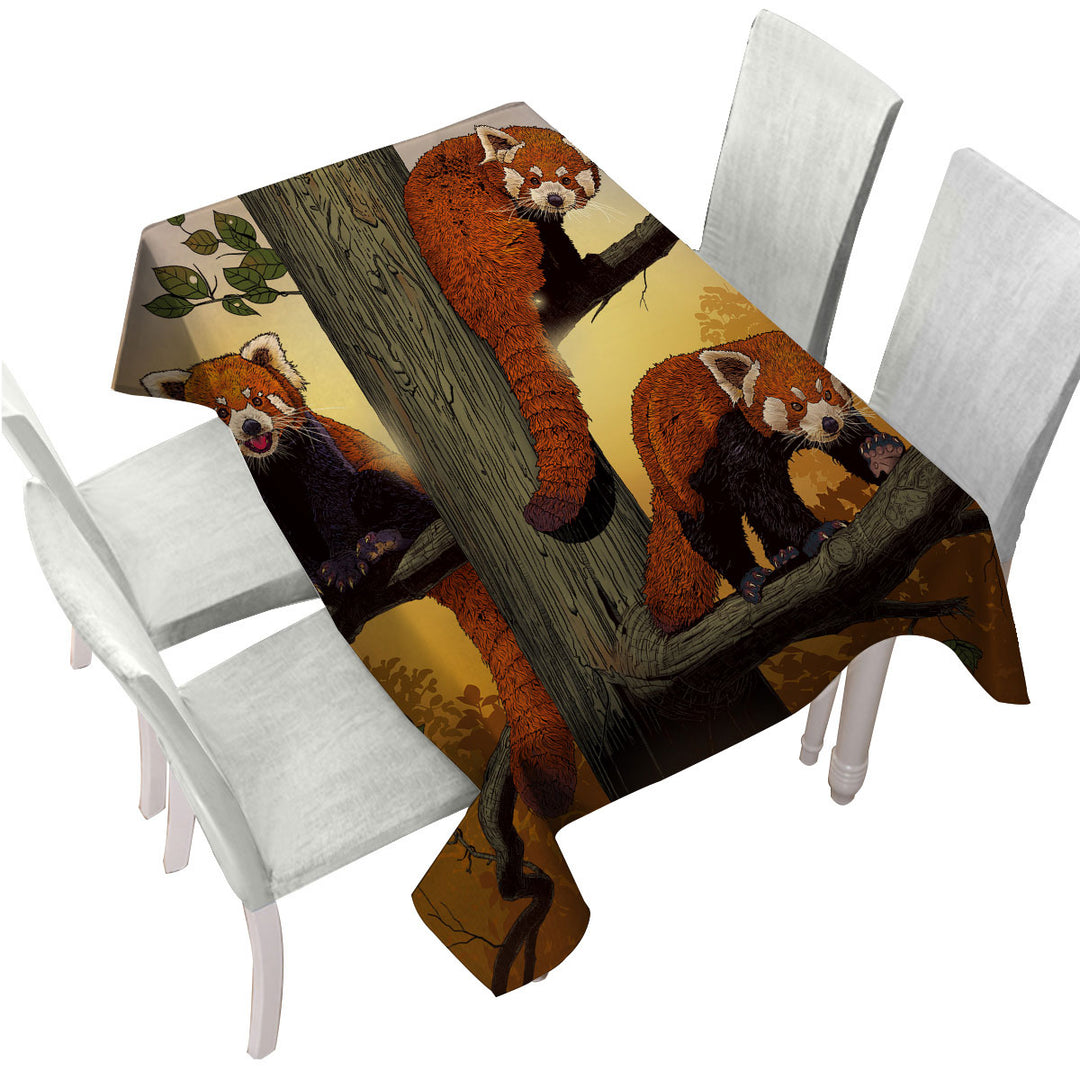 Table Cover with Cute Animals Art Red Pandas