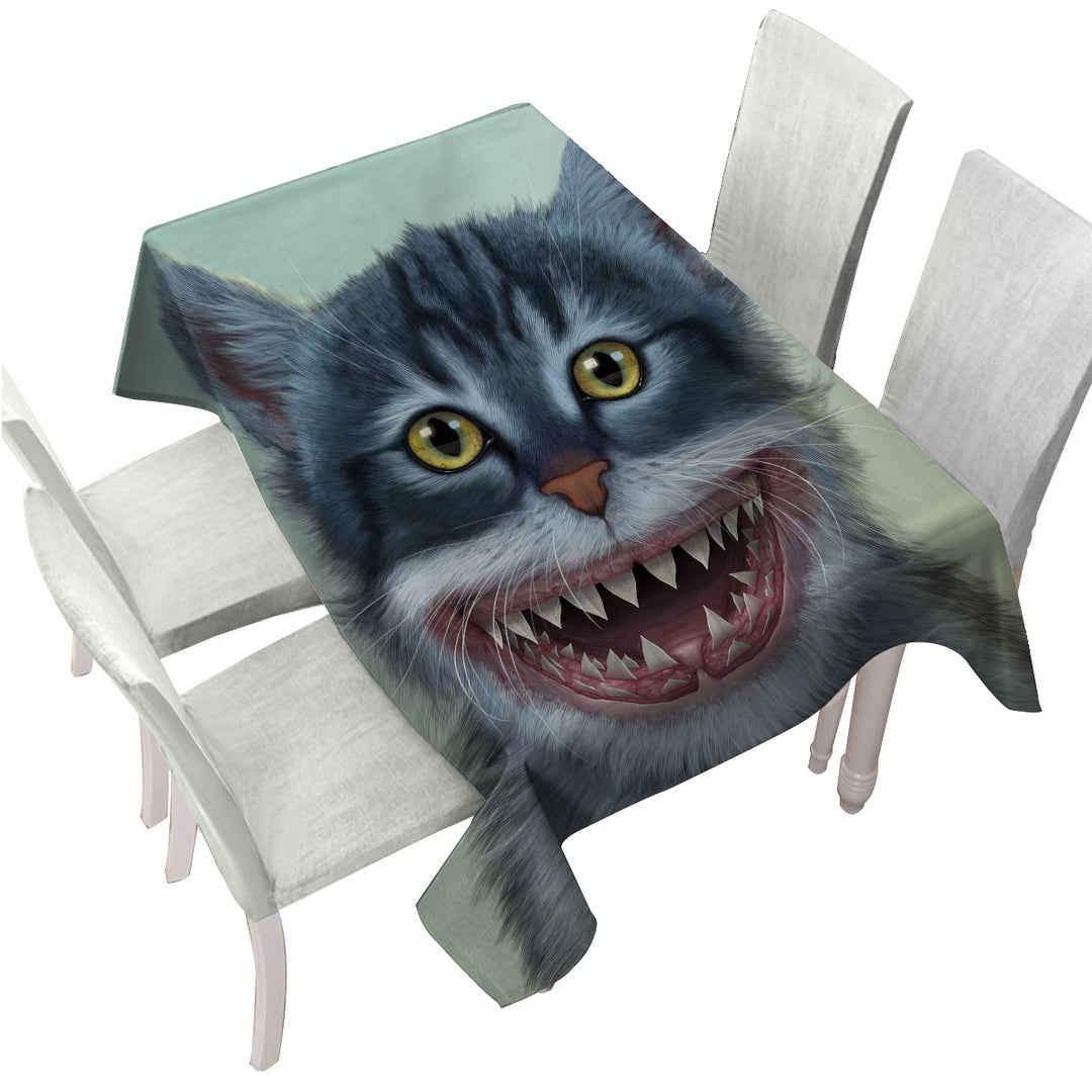 Table Cover with Funny and Cool Animal Artwork Sharkitten Shark vs Cat