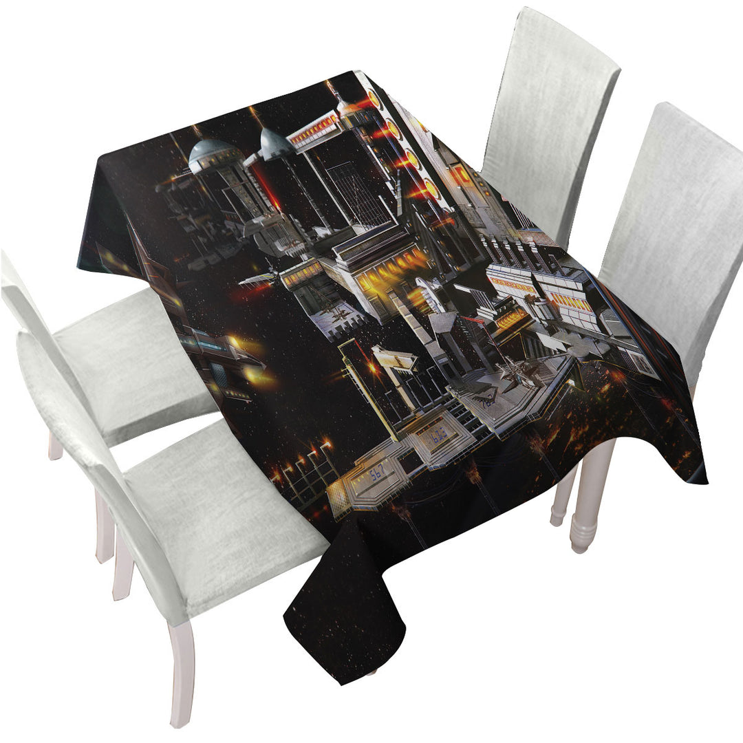 Table Cover with Space Station Landing Bay Science Fiction Art