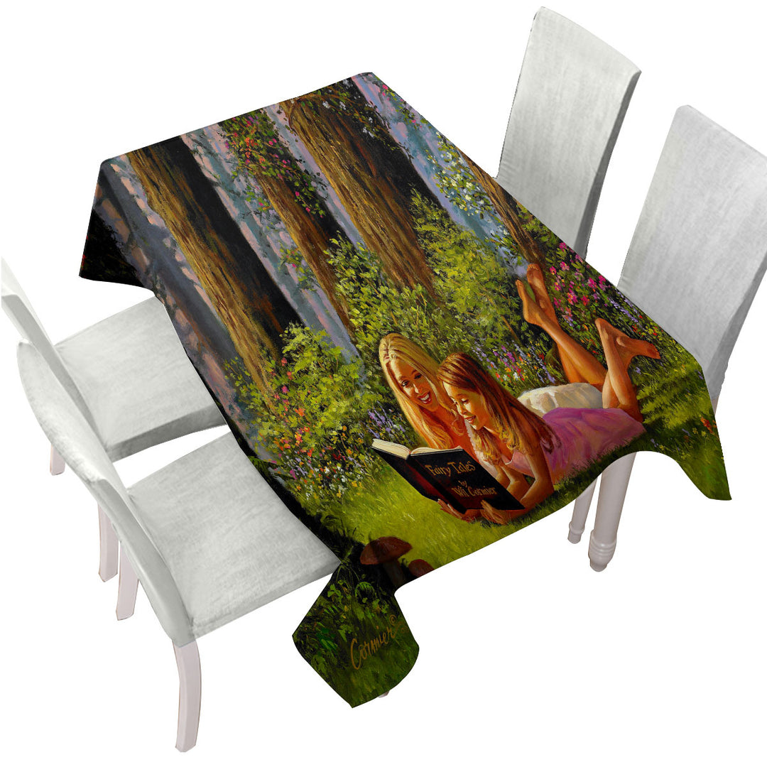 Table Cover with Special Moments Mother and Daughter in the Forest