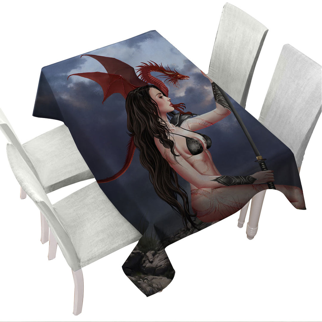 Table Cover with The Sword Sexy Fantasy Art Dragon Girl