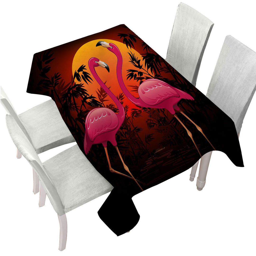 Table Cover with Tropical Sunset Flamingos