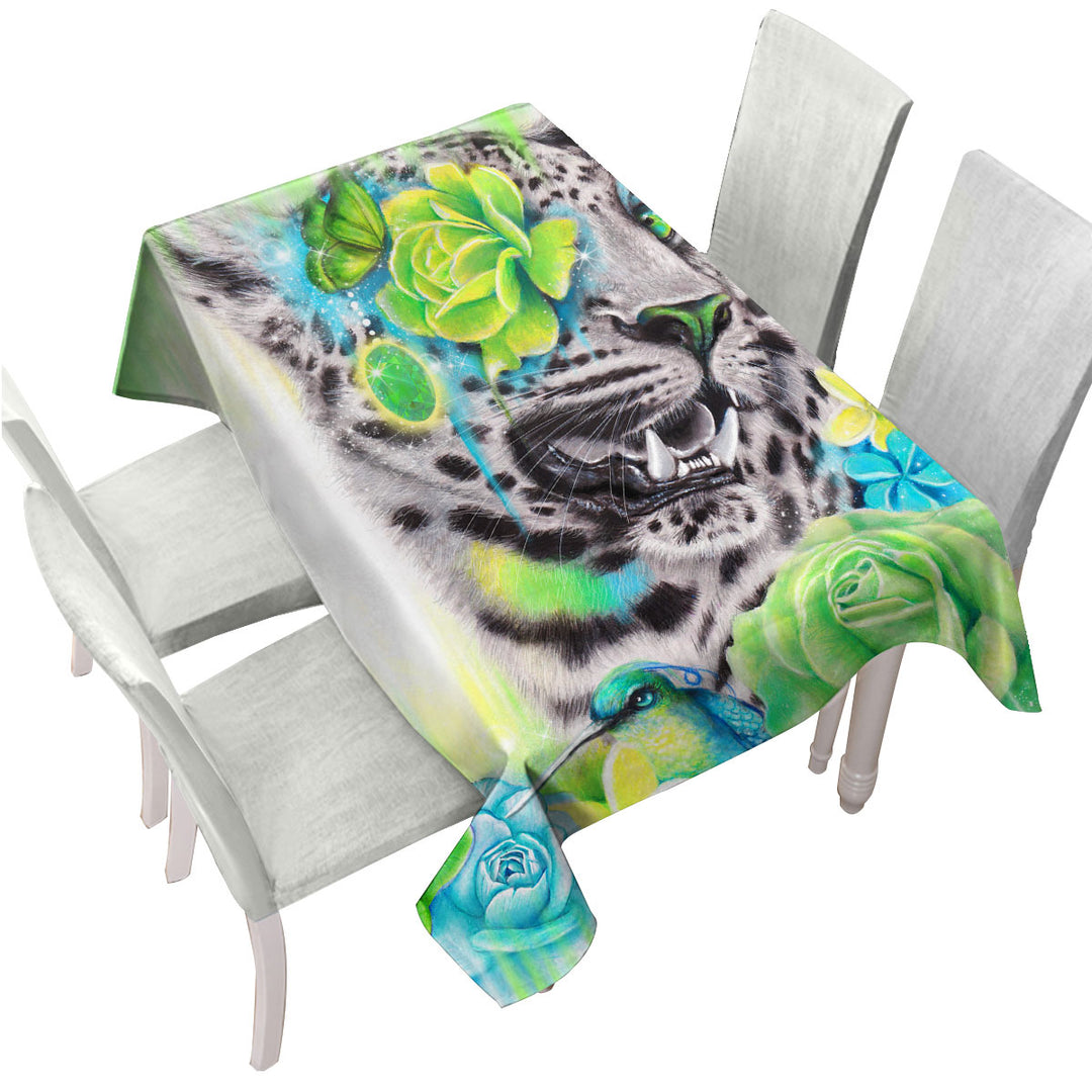 Table Cover with Wildlife Art Aqua Lime Leopard