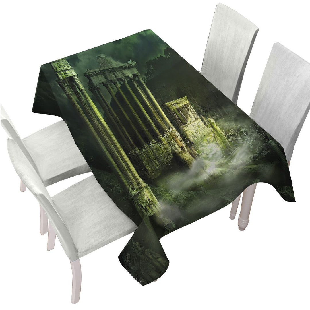 Tablecloth with Ancient Fantasy Art Ruined Temple