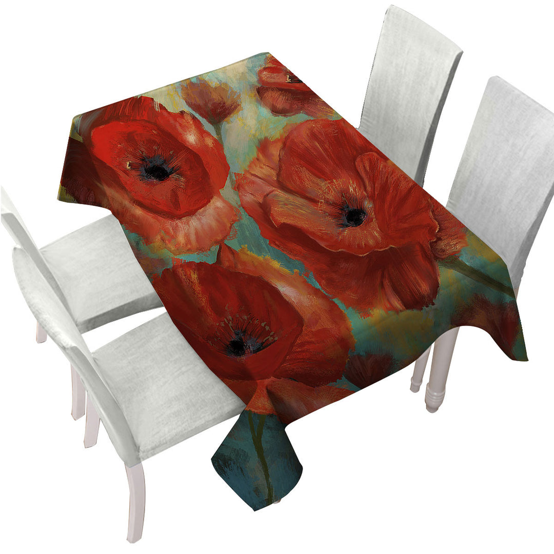 Tablecloth with Art Painting Bold Red Poppies