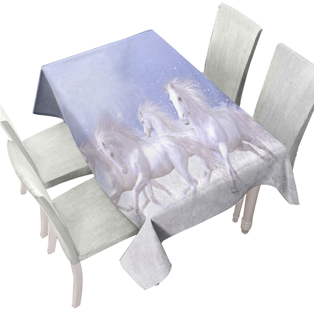 Tablecloth with Beautiful Running White Horses the Snow Horses