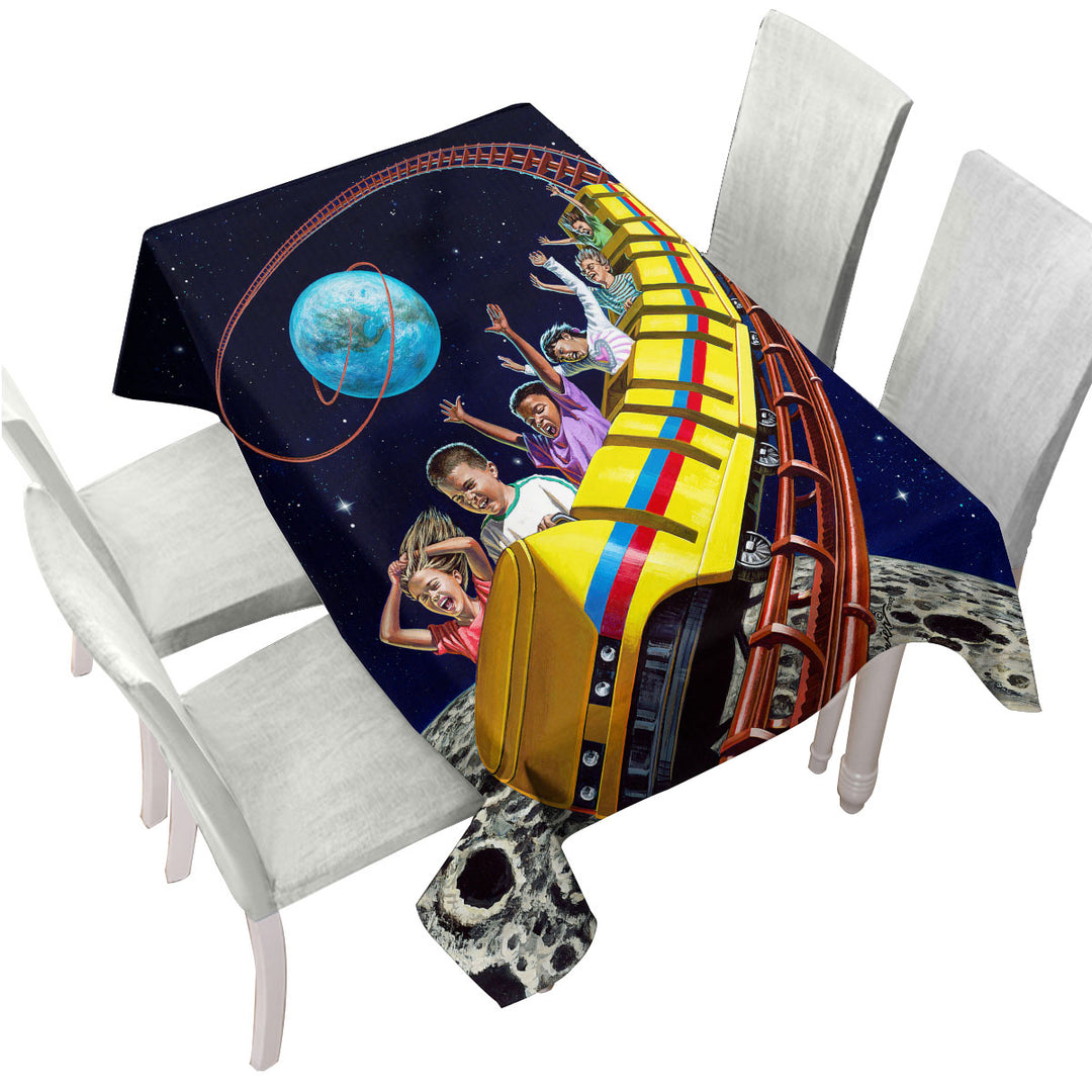 Tablecloth with Cool Funny Kids Roller Coaster to the Moon