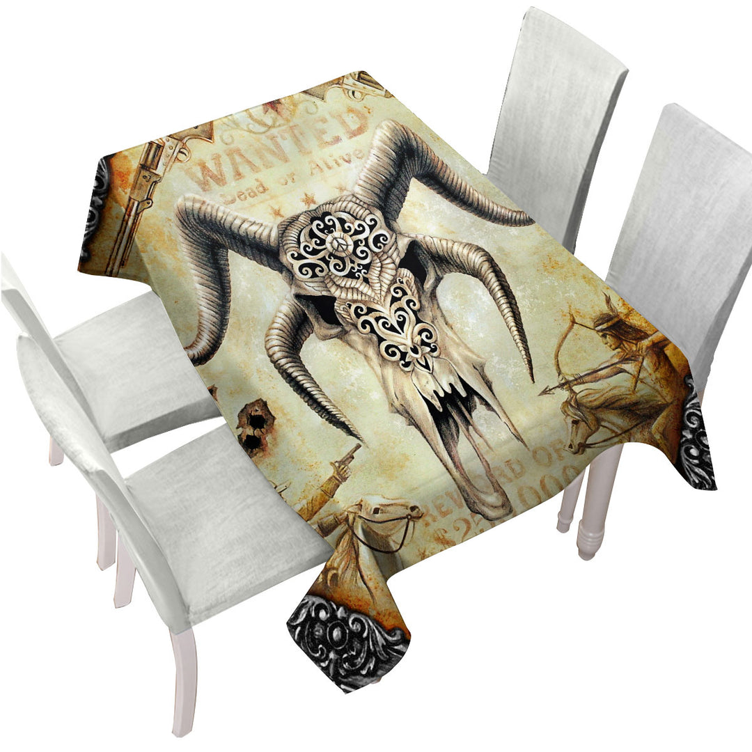 Tablecloth with Cool Old Wild West Wanted Goat Skull