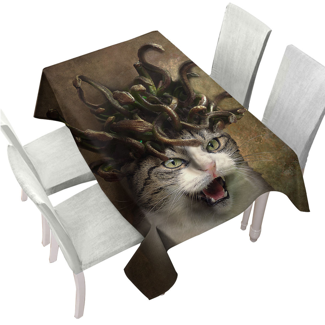 Tablecloth with Cool Scary Fantasy Art Meowdusa the Medusa Cat