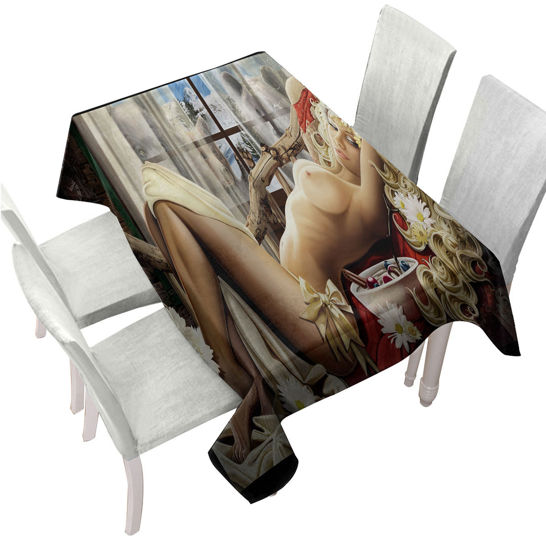 Tablecloth with Cool Sexy Art Beautiful Woman Trying to Sleep