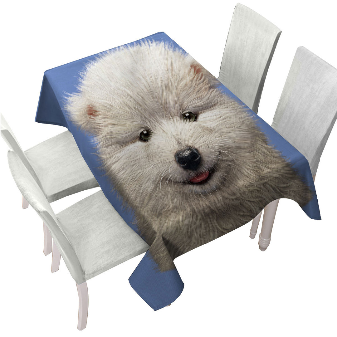 Tablecloth with Cute Animal Art Adorable Samoyed Dog Puppy