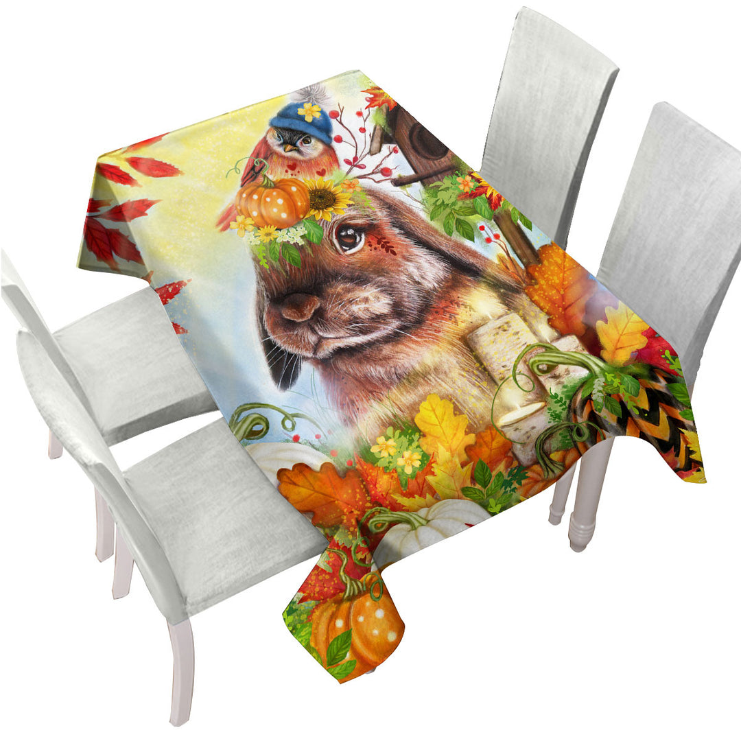 Tablecloth with Cute Autumn Greetings Bunny